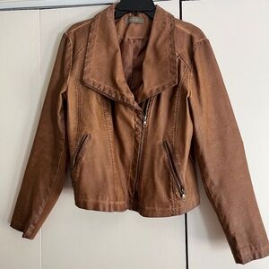 Bagatelle cropped moto jacket faux leather tan size XL motorcycle zip womens
